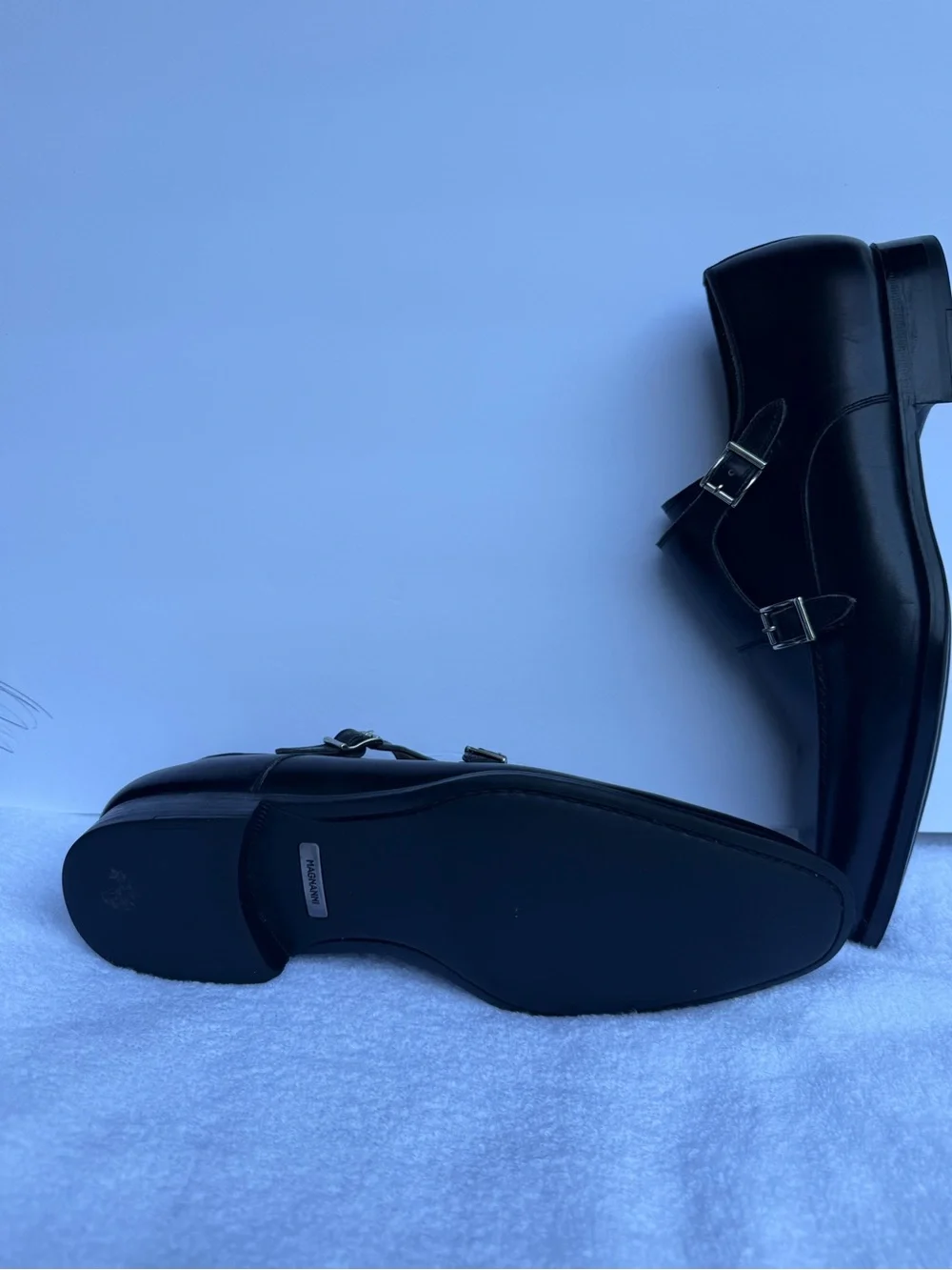 Magnanni Black Leather Double Monk Straps